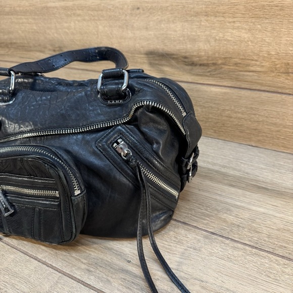 L.A.M.B. Gwen Stefani Black Leather Satchel Handbag‎ Zippers Purse - Picture 4 of 10